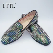 LTTL ручной работы из итальянской кожи Лоферы Для мужчин заклепки обувь мода шипами Дизайн Для мужчин Лоферы смешанные цвета Нарядные туфли без застежек