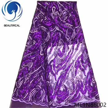 

BEAUTIFICAL african lace fabrics 2019 New strip-type design nigerian net lace embroidery sequins fabric for dress 5yards ML1N860