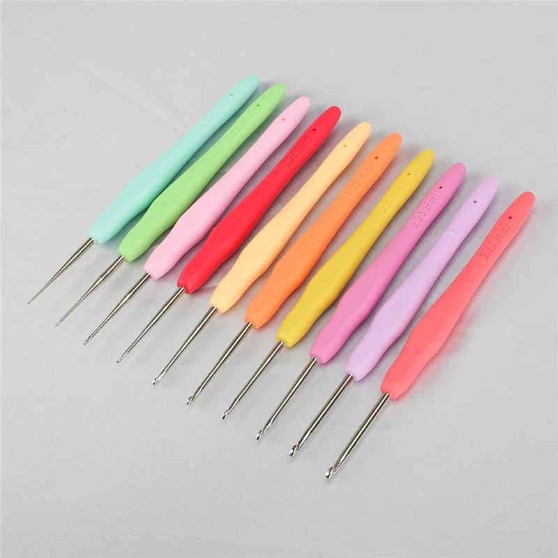 10pcs Mix Size 0.5-2.75mm Crochet Needles Set Soft Handle Needles for Arthritic Hand Yarn Weave Knitting Needle Crochet Hook Kit