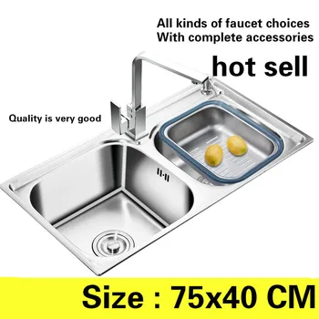 Online Free Shipping Standard Kitchen Sink Food Grade 304 Stainless Steel Double Groove Hot Sell 750x400 CM