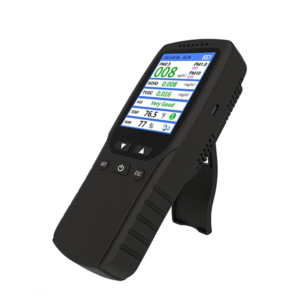 

8 in 1 Laser Air Quality Detector TVOC HCHO PM2.5 Haze Environment Detector Formaldehyde Detector Big LCD Digital
