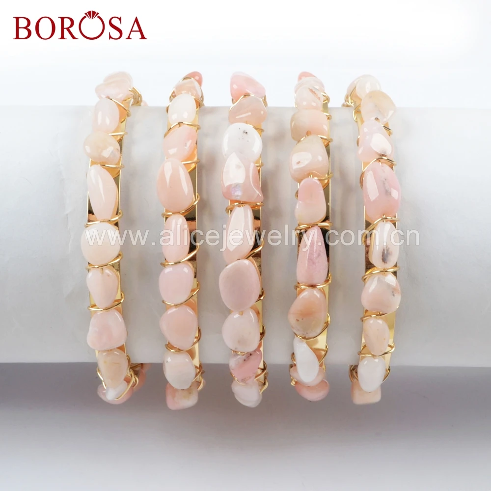 BOROSA 5/10 шт. розовый опал браслет из бисера Золото цветной провод в оболочке