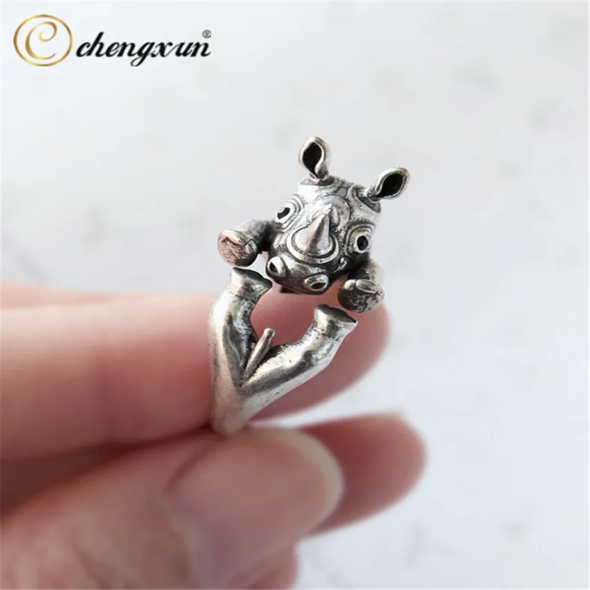 

CHENGXUN Charm Adjustable rhinoceros Ring Retro Burnished Animal Stretch Free Size Hippo Rings For Teen Girls Boho Jewelry