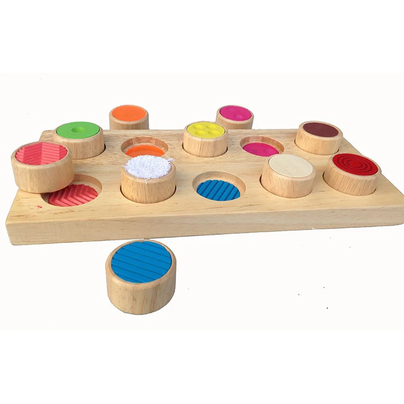 Montessori Toys Children Early Educational Learning  Wooden Toy Texture Matching Cylinders Board Preschool Education Gifts