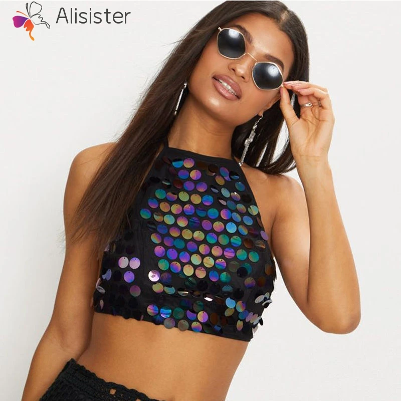 Hot Stylish Sequined Party Tank Tops Summer Beach Women Sleeveless