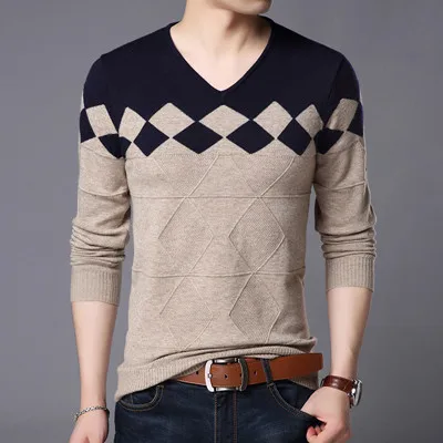 YUNY Mens Fall V Neck Winter Long-Sleeve Top Pullover Sweater White L YUNY Mens Fall V Neck Winter Long-Sleeve Top Pullover Sweater White L