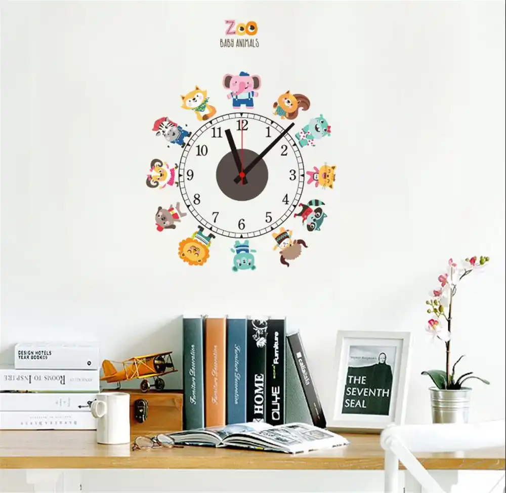 Cartoon Animals Wall Clocks Cartoon Sticker Large Decorative
