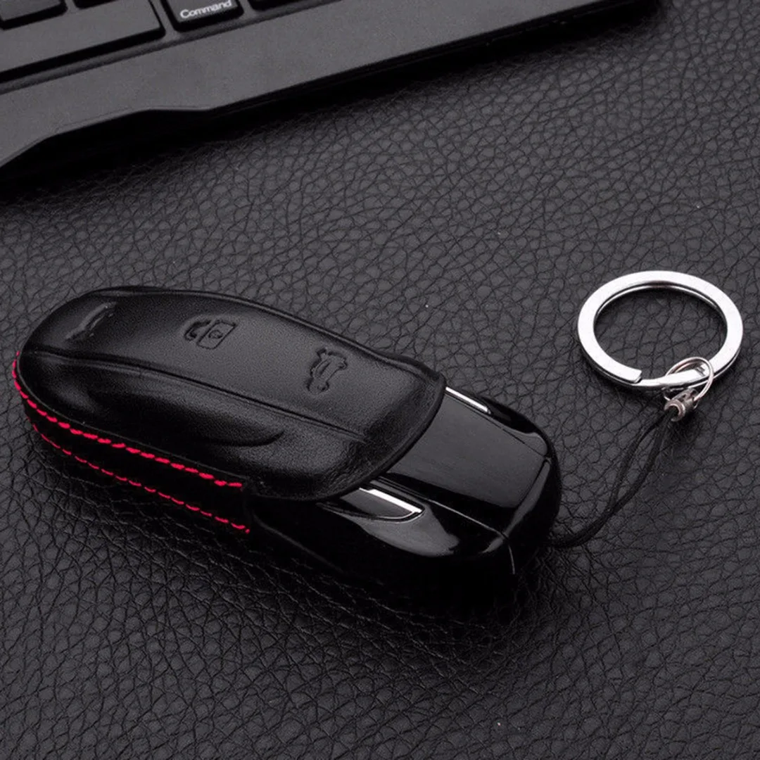 Black Leather Anti-drop Key Case  Holder For Tesla Model S Model X Automobile Remote Covers Shell Car Accessories Car-styling
