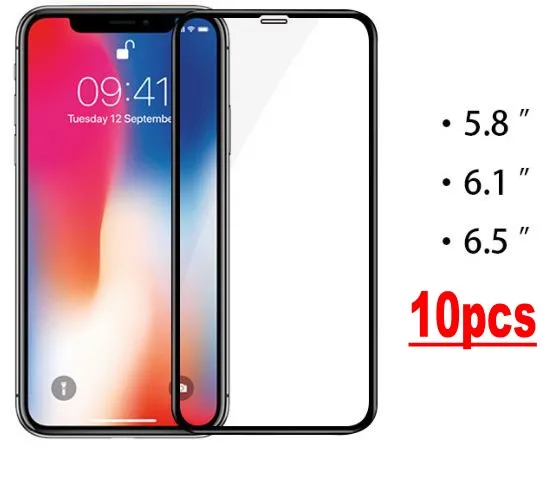 

10pcs wholesale new Full Cover Tempered Glass For iPhone XS Max XR 6.5 6.1 5.8 Glass Screen Protector Glass Protection Film 9H