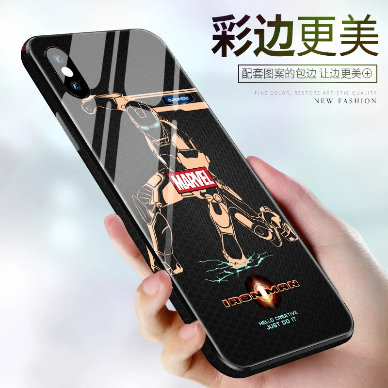 Чехлы для телефонов из закаленного стекла с изображением Мстителей Marvel для iPhone XS MAX XR 10 8 7 6s Plus 7Plus 8Plus чехол с суперменом и логотипом ironman Spiderman