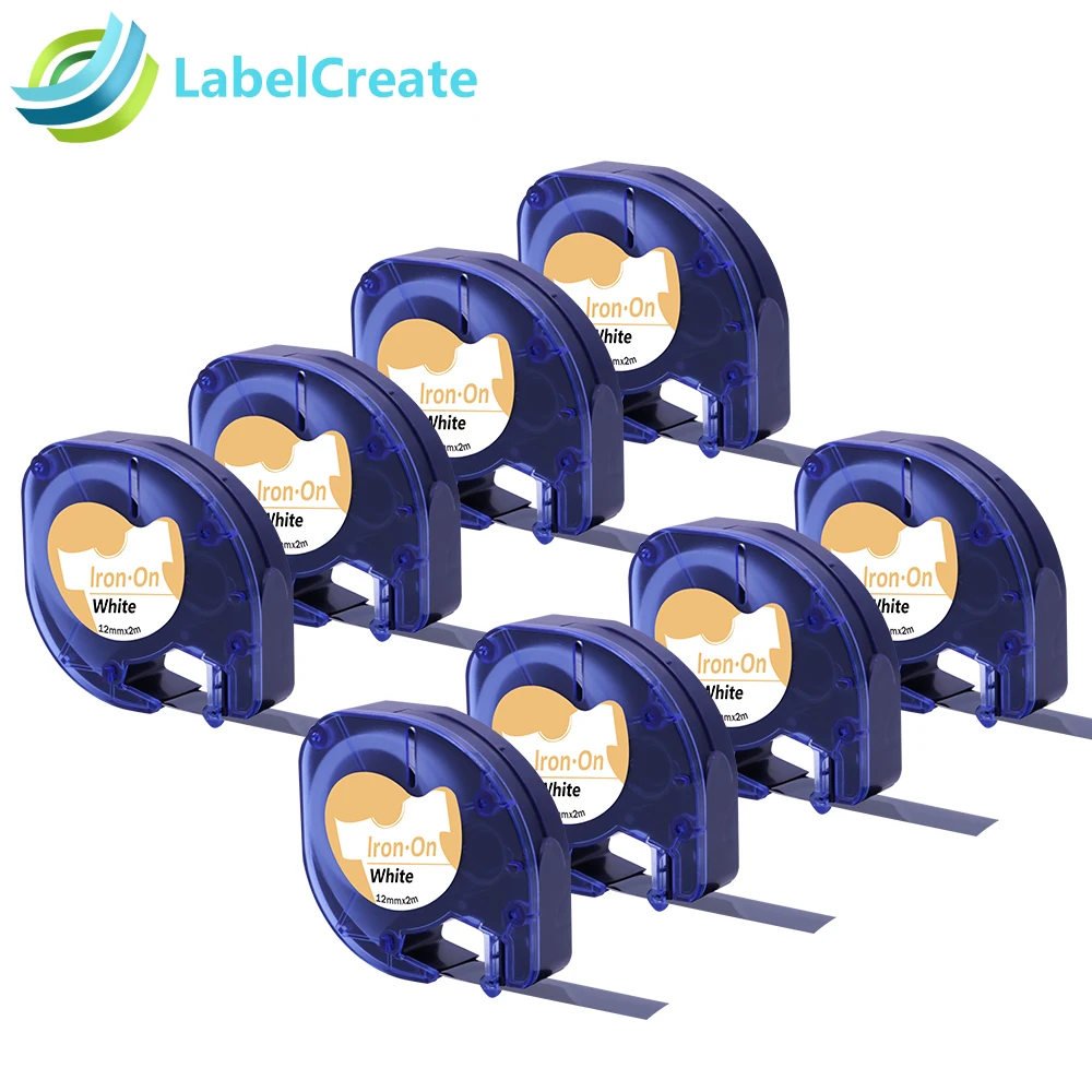 8 Packs 18771 Compatible DYMO LT Iron On Fabric Label 18768 18769 18770 Black on White 12mmx2m ...
