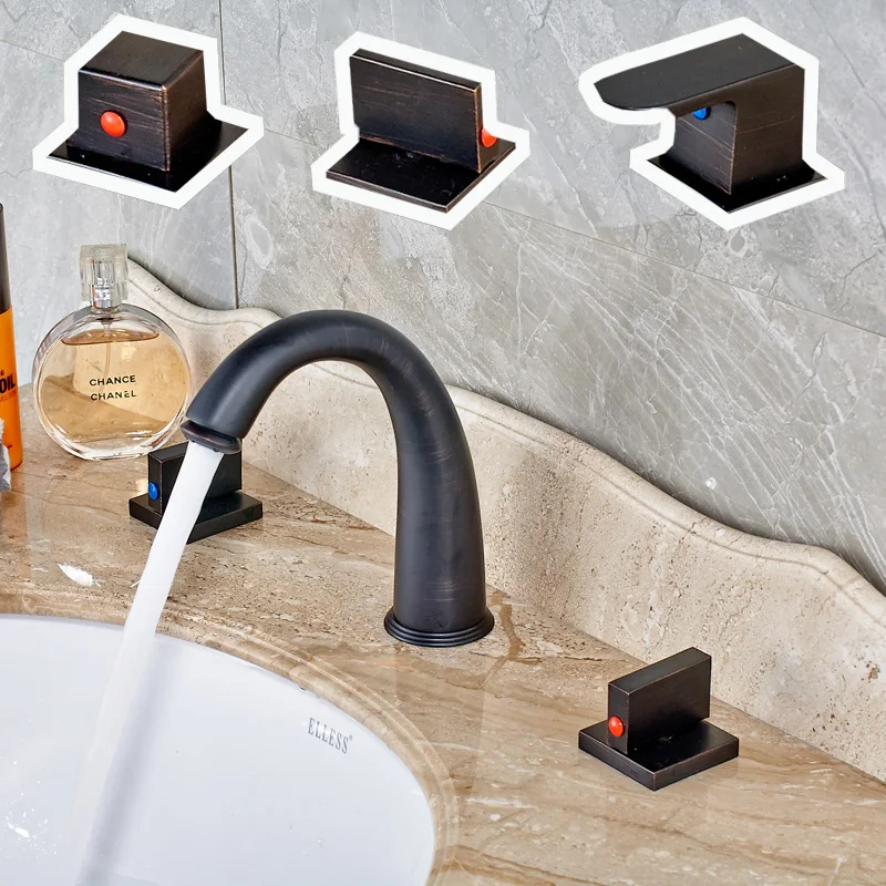 3-models Bathroom Deck Mount Two Square Handles Brass Black Waterfall Basin Sink Mixer Taps Widespread Vanity Sink Faucet