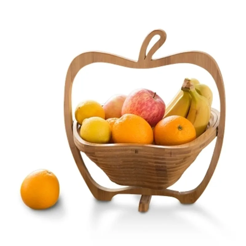 

Fashion Handmade Wooden Folding Fruit Basket Creative Green Living Room Food And Beverage Storage Box Kitchen Storage Organizer