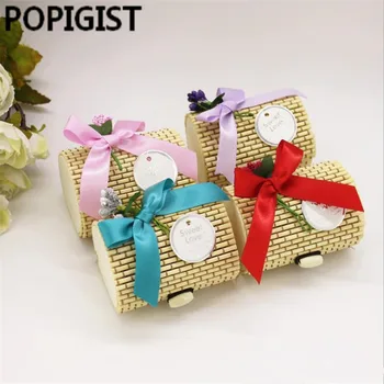 

Creative Vintage Forest Pure natural bamboo Wedding Candy Box for Wedding Gift Party Favor Package Boxes With ribbon with card