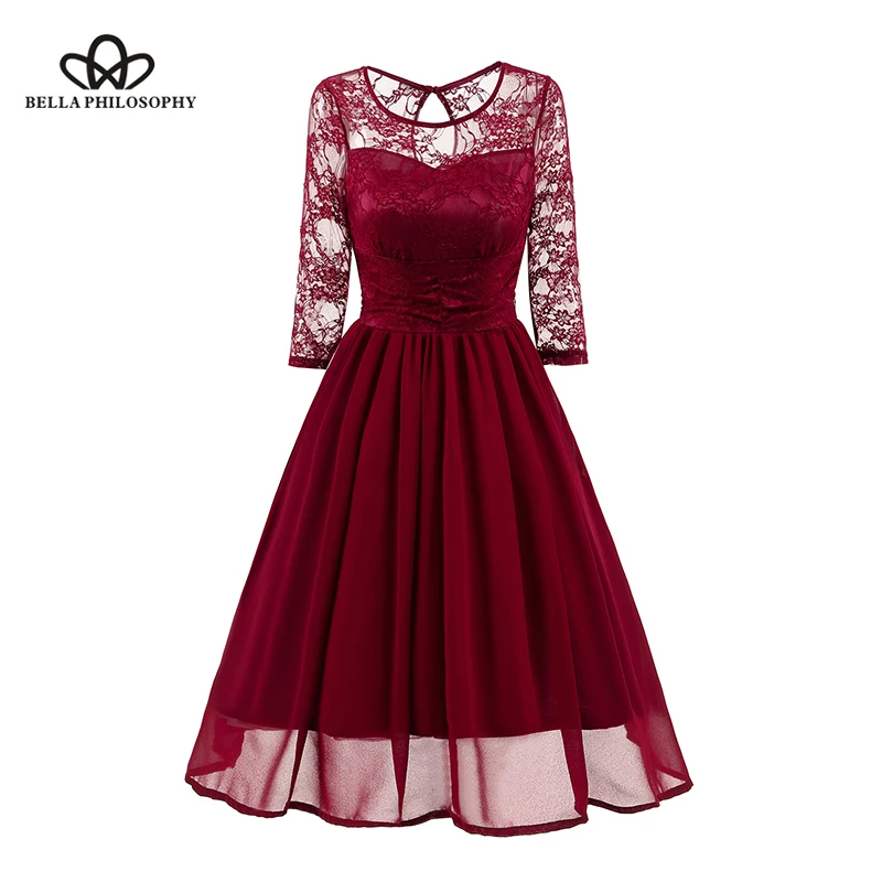 maroon lace skater dress