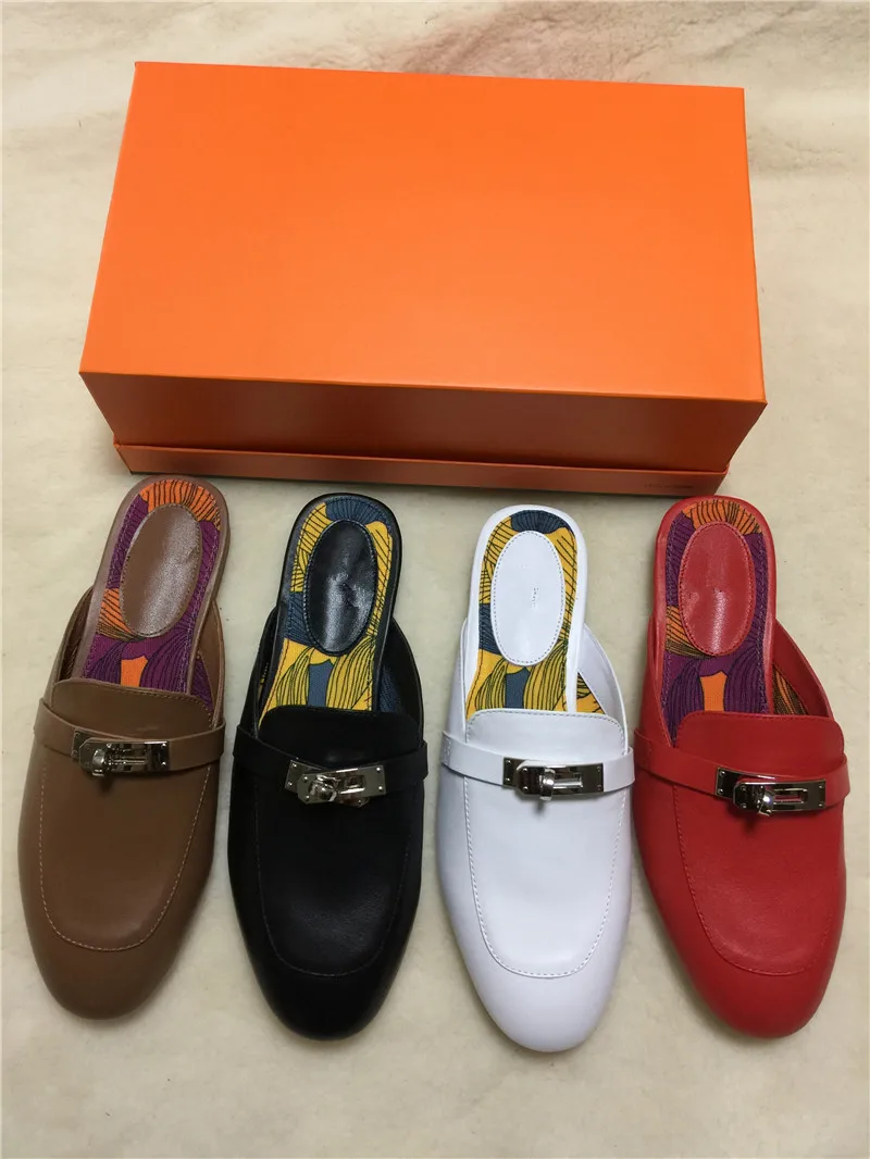 

2019 New Arrival Chic Woman Slipper Metal Buckle Women Shoe Hot Brand Leather Plus Size Shoes Women Runway Star Zapatos De Mujer