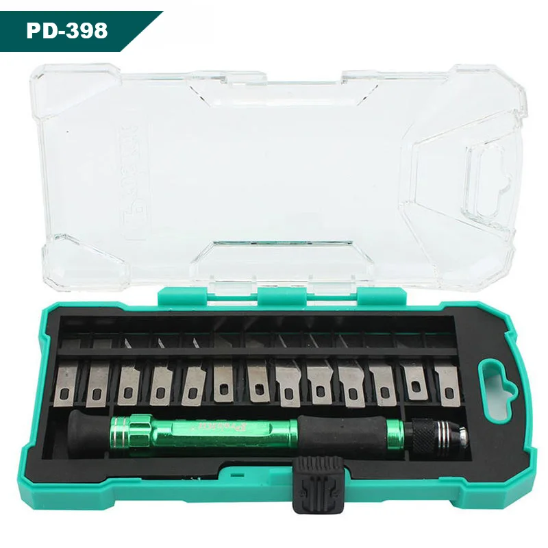 Pro'skit PD-398 Хобби Набор ножей алюминиевая ручка 14 в 1 многофункциональная резьба нож лезвие для резьба по дереву припой проволока резка