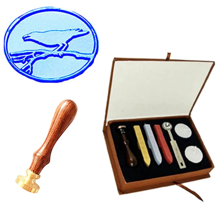 

Vintage Bird On Branch Custom stamp Wedding Invitation Wax Seal Sealing Stamp Rosewood Handle Sticks Melting Spoon gift Box Set