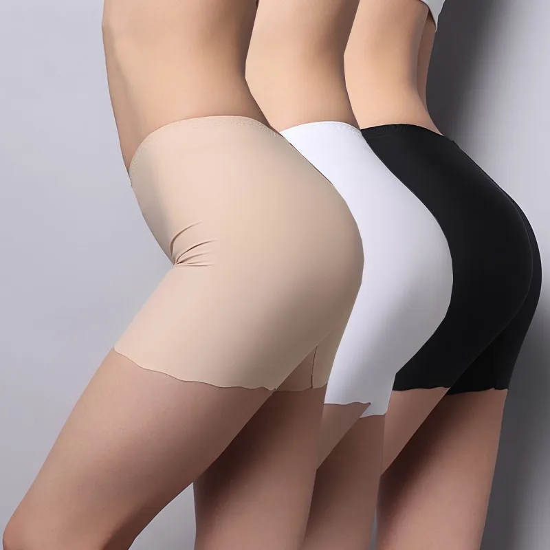 

Women High Waist Seamless Soild Color Ice Silk Quick Dry Panties Safety Panties S72