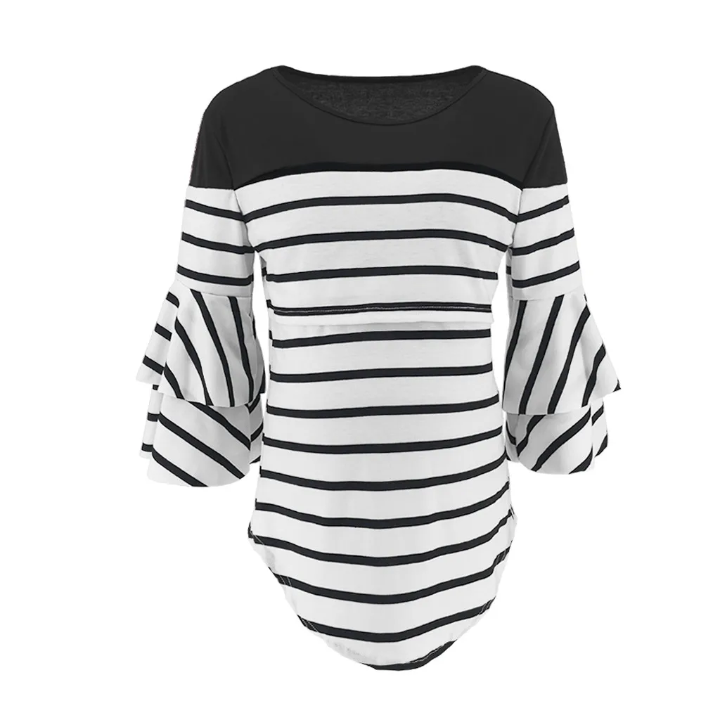 Одежда для беременных в полоску, Одежда для беременных женщин блестящая блузка с рукавами для грудного вскармливания, многофункциональная футболка# LR4