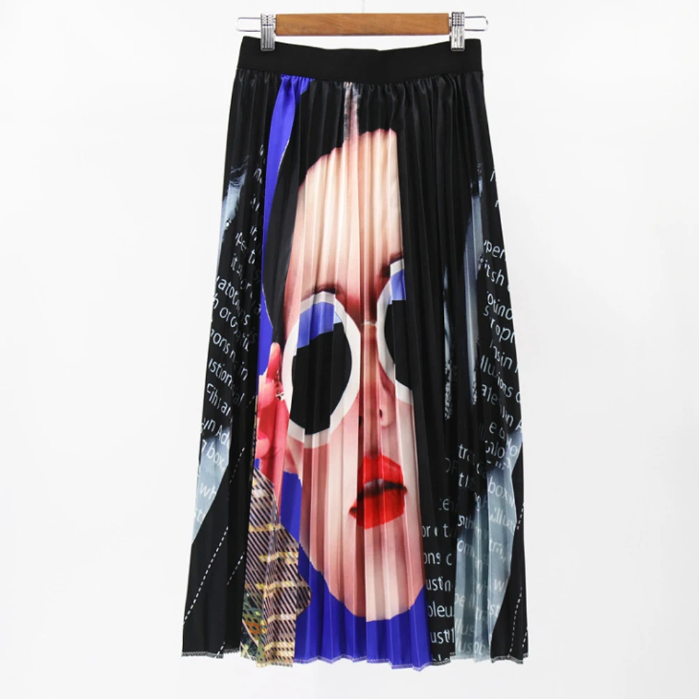 

Women new style Letter printed pleated skirt Digital printed pleated skirt Contrast A-line skirt Mid-length fashion skirt