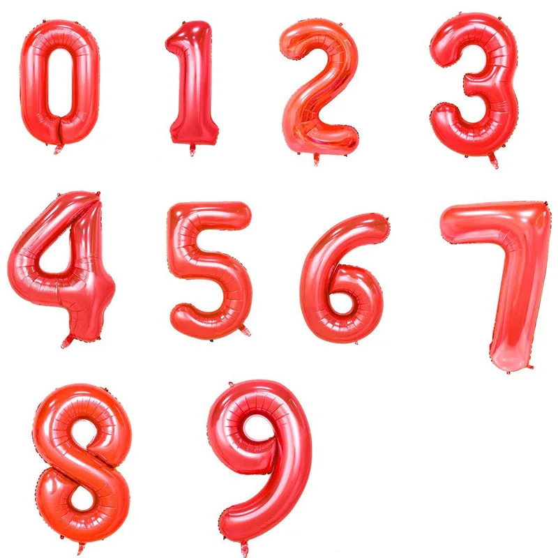 

PLAYGUYS 16 Inches 1Pc Red Birthday Party Decoration Adult 0-9 Number Balloons For Christmas Wedding Favor Baby Shower