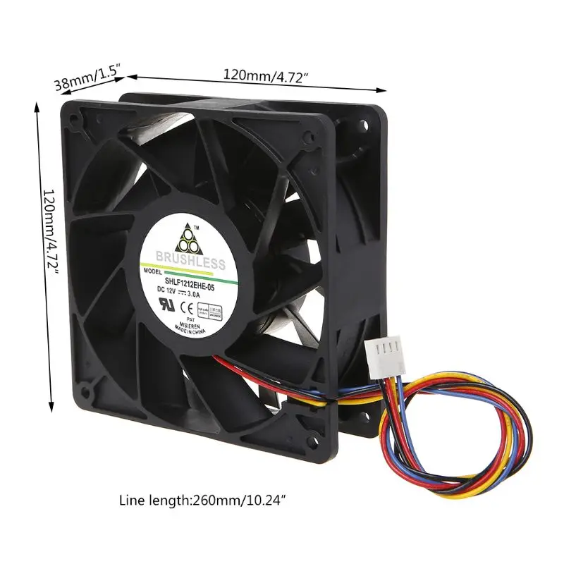 7000RPM Miner Cooling Fan 12038 12V 3A Dual Ball Bearing Brushless 4-Wire PWM Temperature Control Radiator Air Cooler