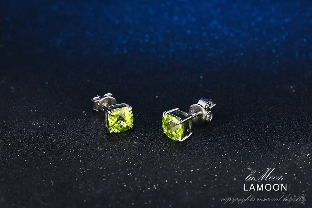 LAMOON-6 мм 2.2ct натуральный Перидот 925 пробы серебряные ювелирные изделия простые серьги-гвоздики S925 для женщин LMEI004