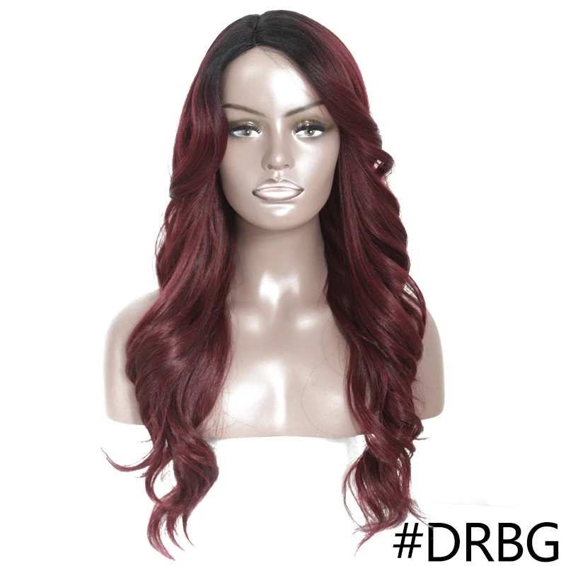 SOKU синтетические парики с взрыва 24 дюймов боковая часть длинные волнистые парики бесклеевой термостойкие волокна волос парики для черных женщин - Цвет: DRBG