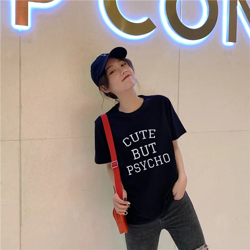 

Summer new Harajuku personality interesting letter printing women's round neck casual loose short-sleeved T-shirt top