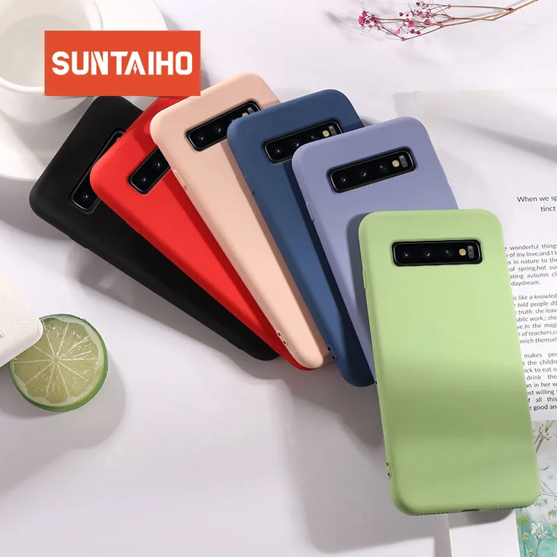 Suntaiho For Samsung A50 case Liquid silicone for S7 S8 S9 S10 S10Plus S10E S8plus S9plus soft Candy Color Case | Мобильные телефоны