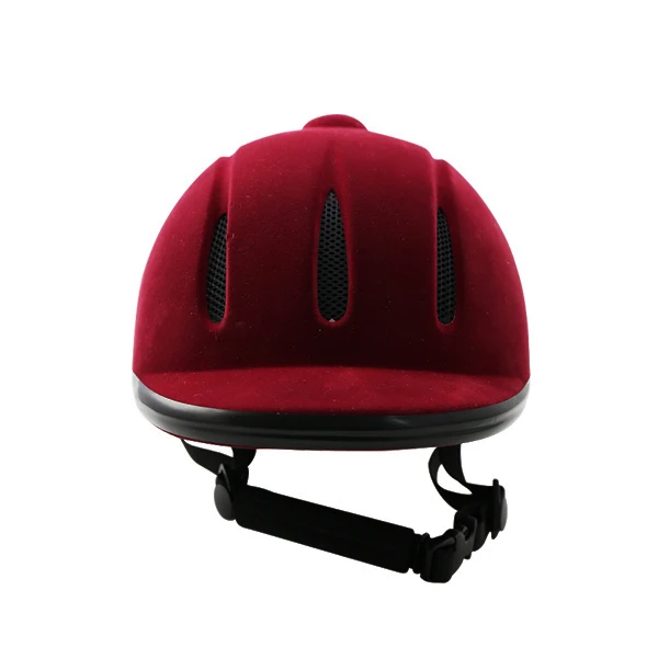 CE approve Wine red and black flock equestrian helmet for horse riding high quality cap