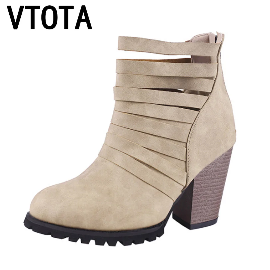 VTOTA Block Heels For Women Zipper Ankle Boots High Heel Ladies Shoes Size 43 Fashion Martin Boots Bota Woman Black Fmeale Boots
