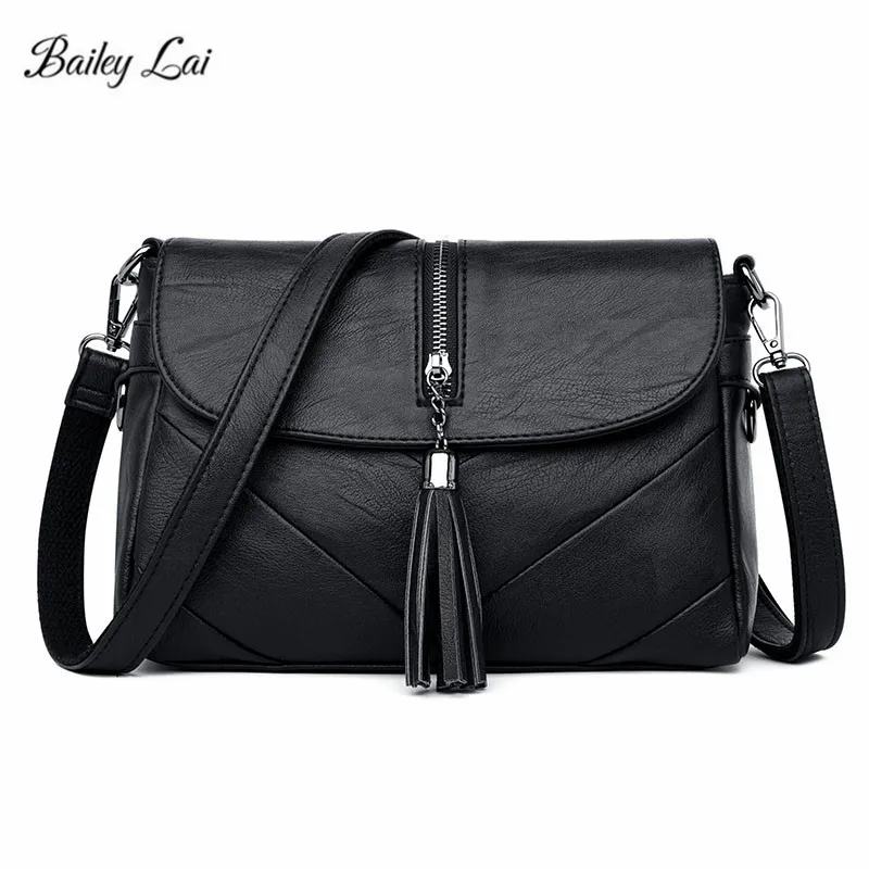 

Bailey Lai brand small shoulder bag for women messenger bags ladies retro handbag purse with tassels female crossbody bag black