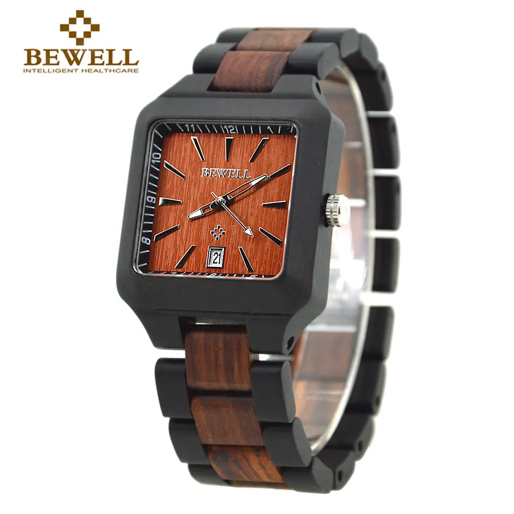 

BEWELL 110A Casual Watch for Men Wood Watch Auto Date Rectangle Wooden Case Quartz Watches Relogio Masculino with Free Shipping