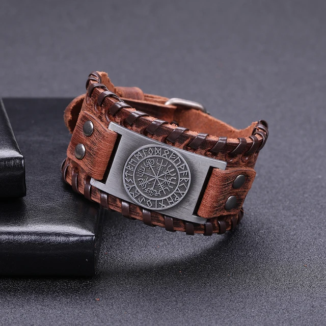 Viking Compass Leather Bracelet