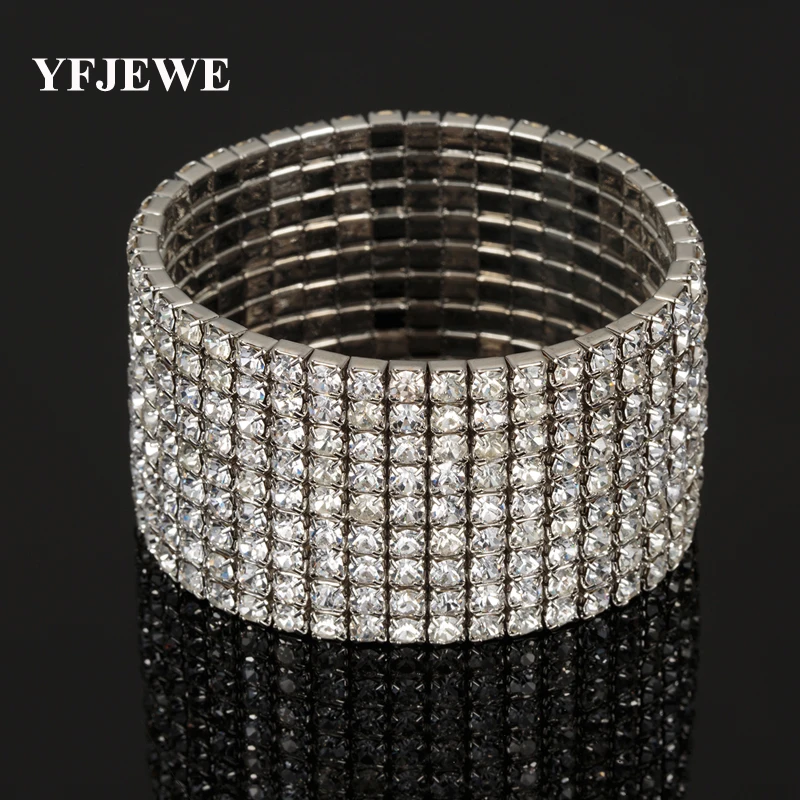 

YFJEWE New Fashion Crystal Elasticity Big Bracelets for Women Gold and Silver 2 Color Bracelets & Bangles pulseras mujer B125