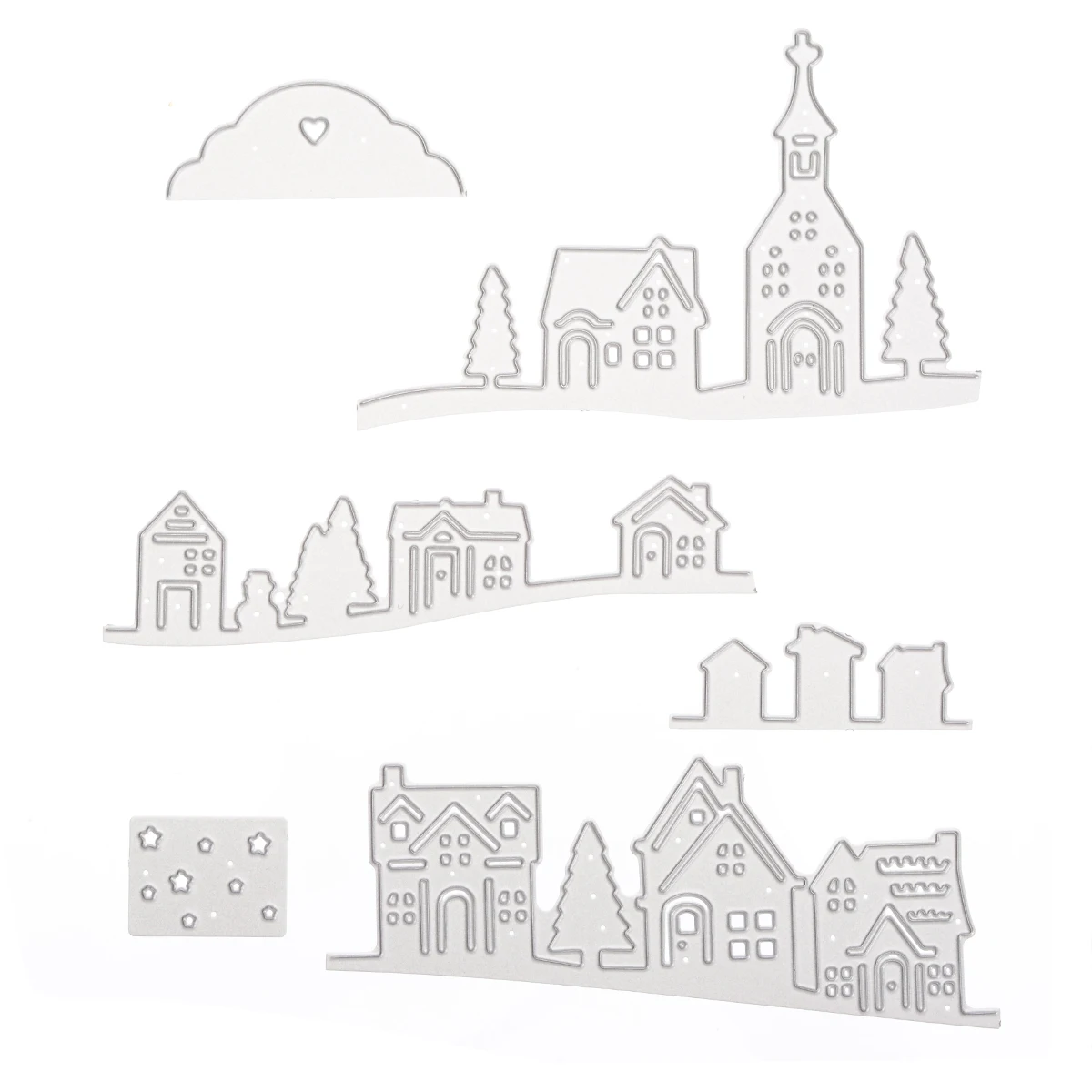 Village House Trees Cutting Dies Stencil for DIY Scrapbooking Album Decorative Paper Cards Embossing Cut Dies
