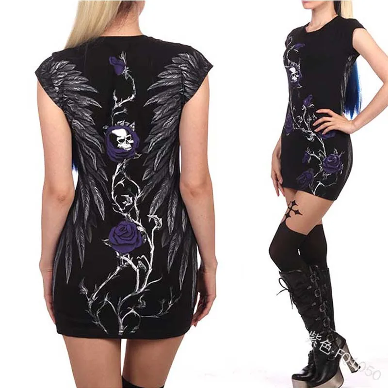 Хэллоуин жуткий Череп Роза печати Bodycon платье для женщин необычная Мода Cos террор костюм для вечеринки тонкий женский мини платья S-5XL