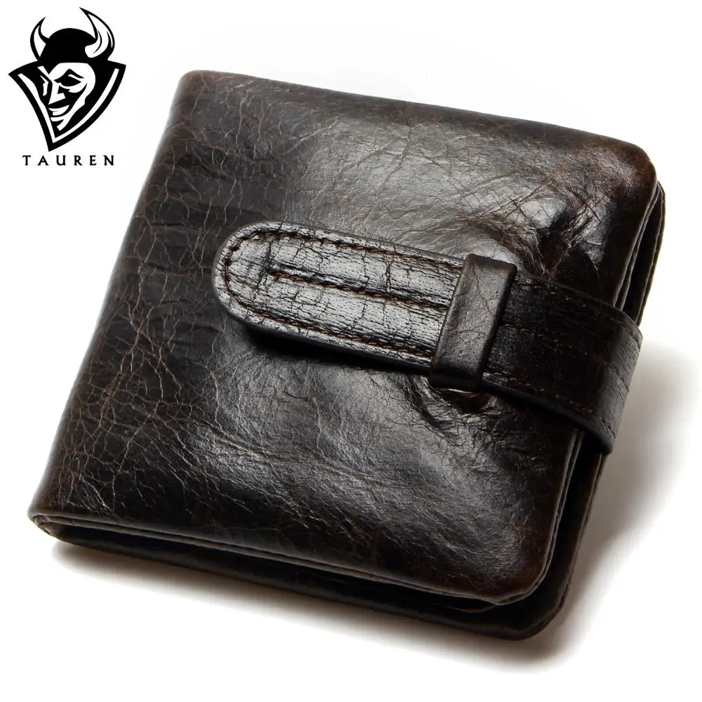 Luxury Vintage Casual 100 Real Genuine Cowhide Oil Wax Leather Men Short Bifold Wallet Wallets Purse