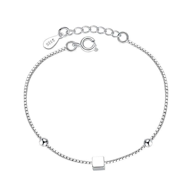 

XIYANIKE 925 Sterling Silver Square And Star Beads Box Shape Chain Bracelets Simple Sweet Fashion For Women Girl Friend Gift