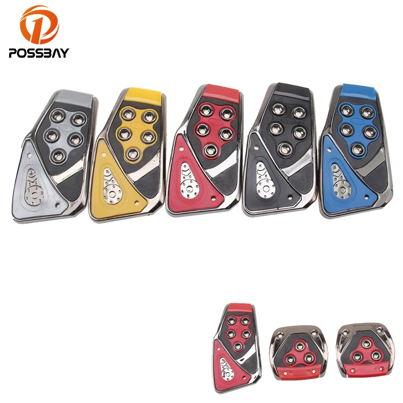 

POSSBAY 3Pcs Universal Manual Brake Clutch Racing Pedal Pad Cover Car Brake Pedals Acclector Red Yellow Blue Black Gray