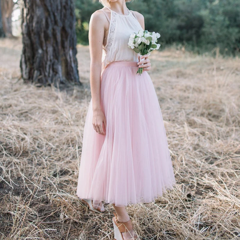 Женские тюлевые юбки на заказ, s, длинная юбка макси, розовая Женская эластичная плиссированная юбка-пачка с высокой талией