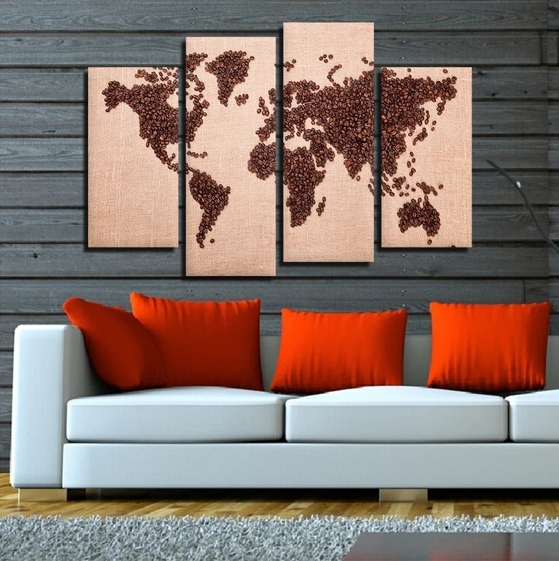 4 Pieces Abstract Globle Word Map Canvas Wall Art (25)
