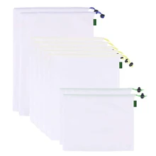 Многоразовые сетчатые мешки, экологически чистые фруктовые овощные мешки с завязками для покупок