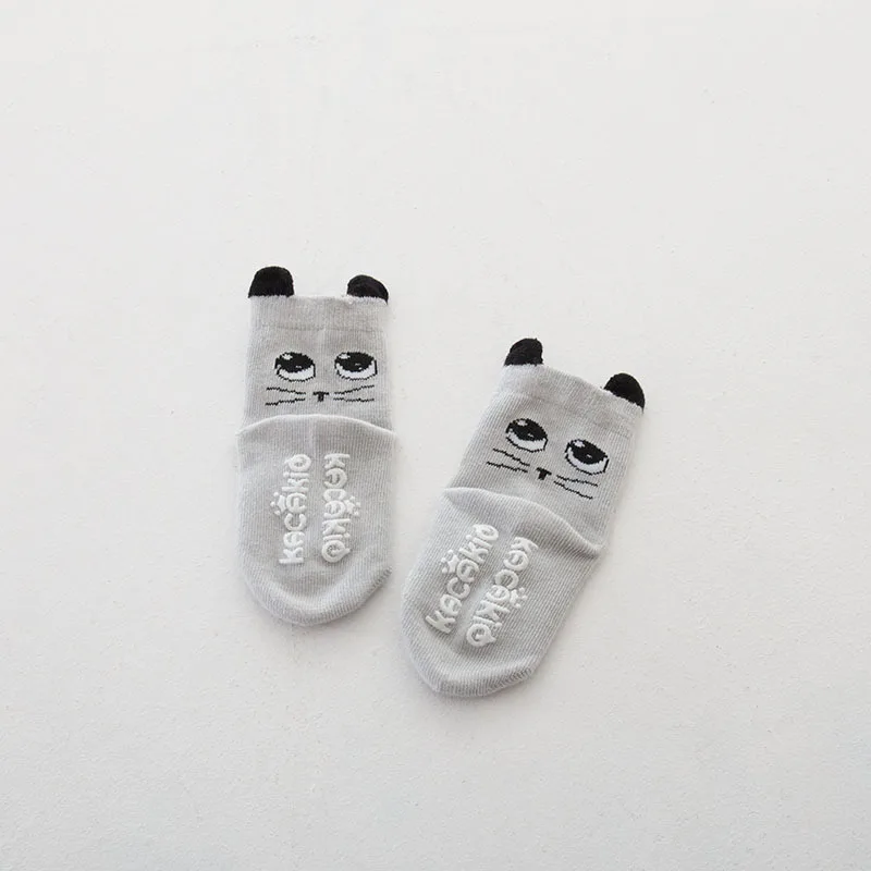 Милые детские носки с животными на резиновой подошве, нескользящие носки для маленьких мальчиков и девочек, одежда для новорожденных, милые носки для детей, От 0 до 2 лет - Цвет: grey face