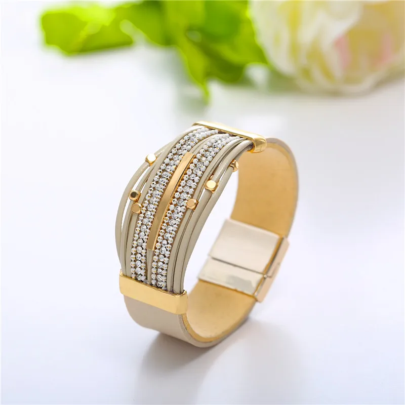 IF YOU 3 цвета Многослойные кожаные браслеты с хрустальными бусинами для женщин Модный дизайн очаровательные браслеты ювелирные изделия подарок
