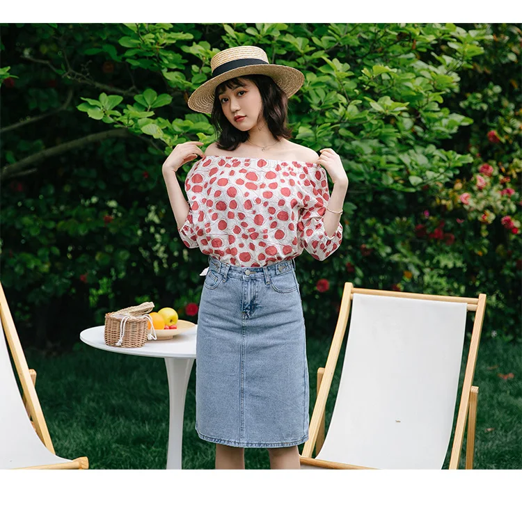Летняя Корейская женская джинсовая юбка с высокой талией, синяя Повседневная Ретро Облегающая джинсовая юбка до колена с разрезом сзади, Женская мода
