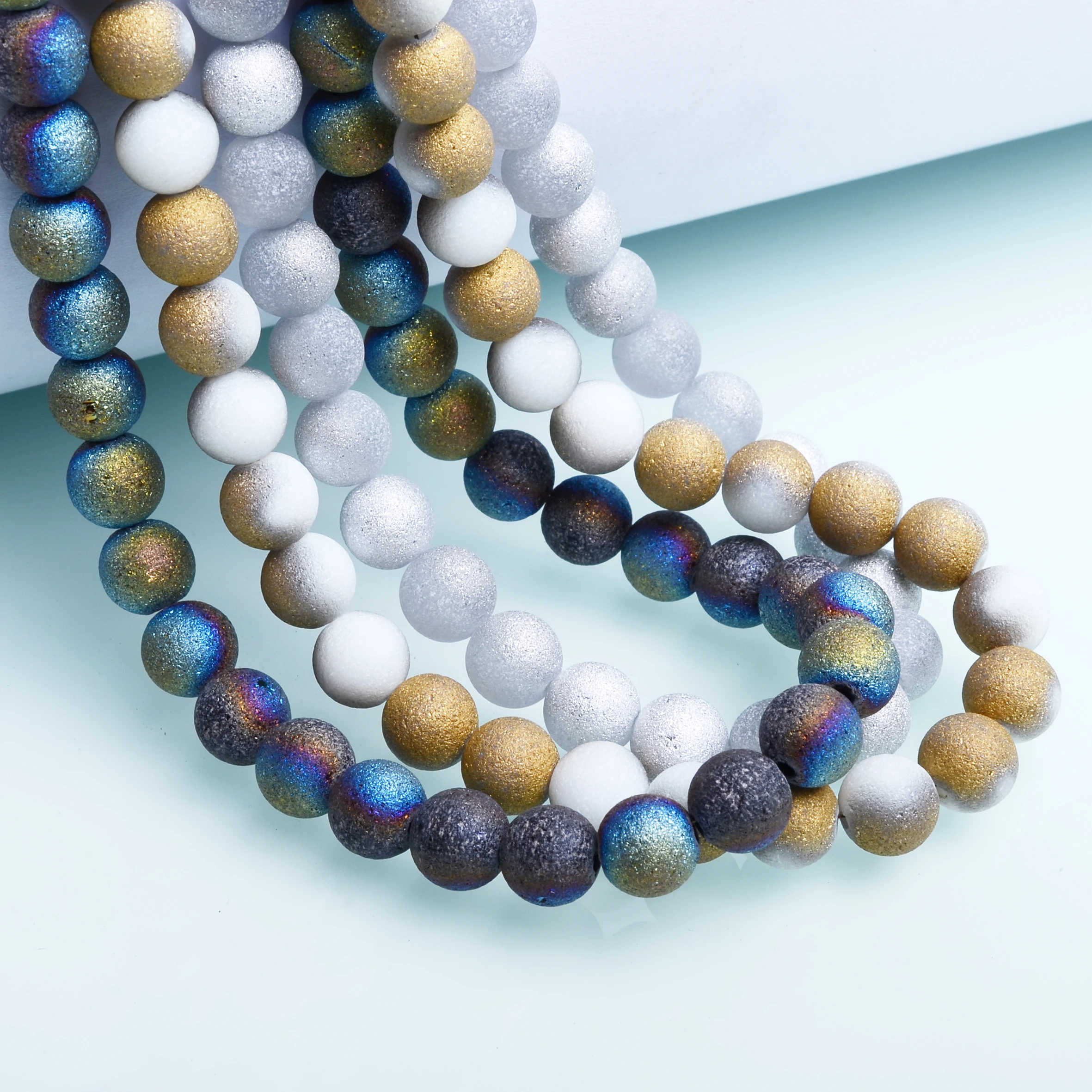 

JuleeCrystal 8mm Matte Round Glass Beads Wholesale Imitation Druse Stone Beads for Jewelry Making