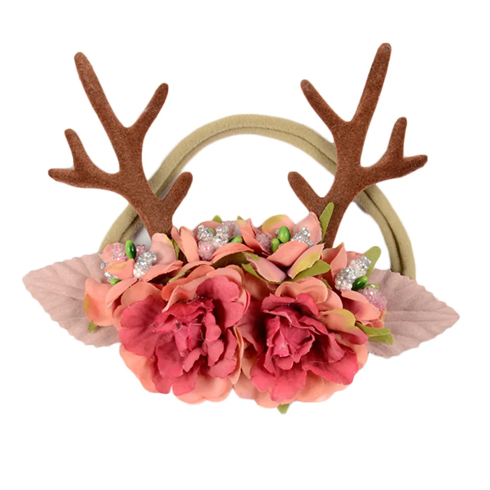 

Women Girs Kid Christmas Deer Antlers Costume Ear Party Hair Band Floral Hairband XMAS Headband Gift